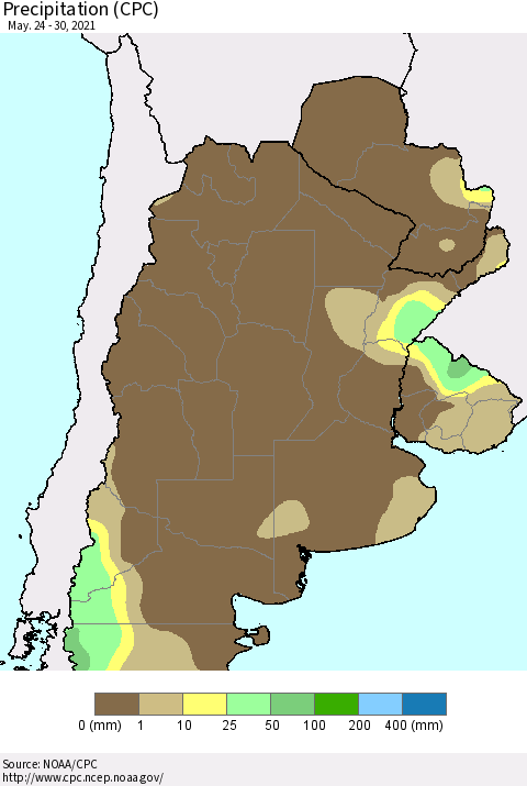 Southern South America Precipitation (CPC) Thematic Map For 5/24/2021 - 5/30/2021