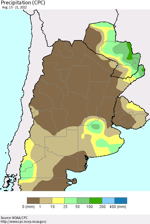 Southern South America Precipitation (CPC) Thematic Map For 8/15/2022 - 8/21/2022
