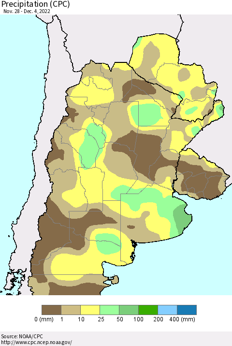 Southern South America Precipitation (CPC) Thematic Map For 11/28/2022 - 12/4/2022