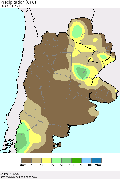Southern South America Precipitation (CPC) Thematic Map For 6/5/2023 - 6/11/2023