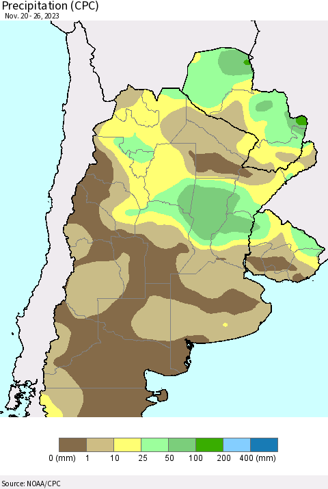 Southern South America Precipitation (CPC) Thematic Map For 11/20/2023 - 11/26/2023