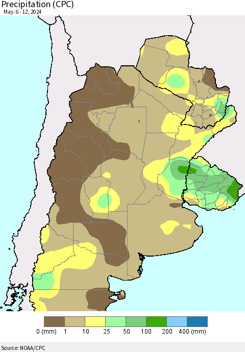 Southern South America Precipitation (CPC) Thematic Map For 5/6/2024 - 5/12/2024