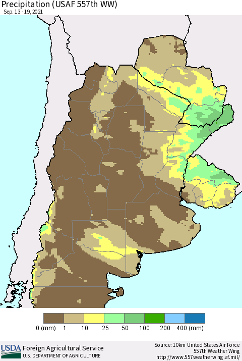 Southern South America Precipitation (USAF 557th WW) Thematic Map For 9/13/2021 - 9/19/2021