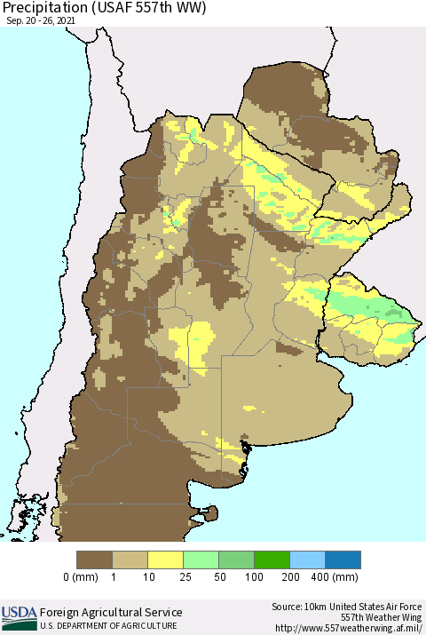 Southern South America Precipitation (USAF 557th WW) Thematic Map For 9/20/2021 - 9/26/2021