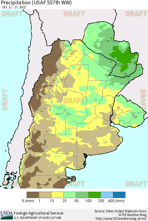 Southern South America Precipitation (USAF 557th WW) Thematic Map For 10/11/2021 - 10/17/2021