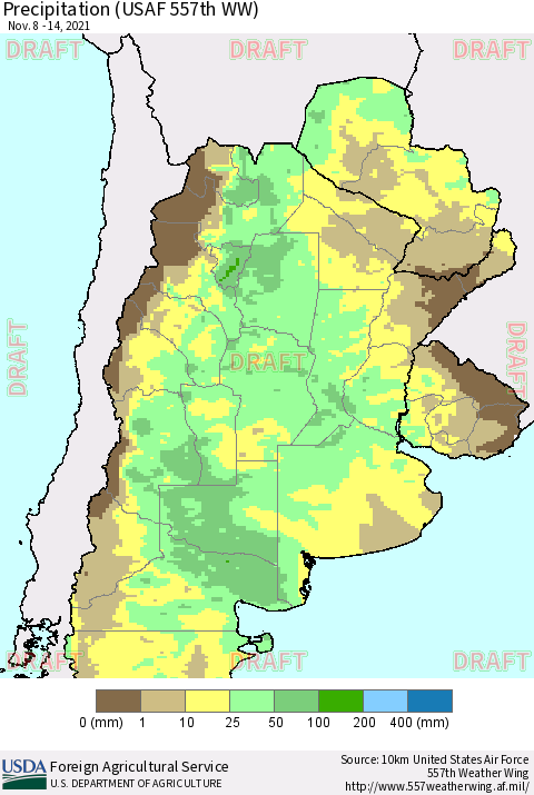 Southern South America Precipitation (USAF 557th WW) Thematic Map For 11/8/2021 - 11/14/2021