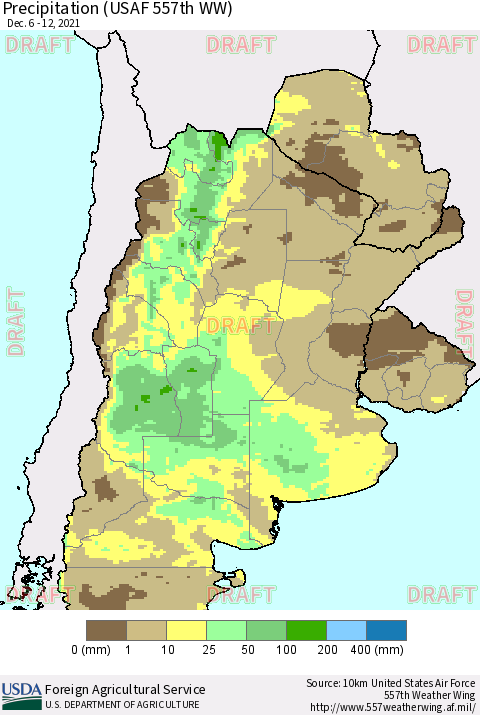 Southern South America Precipitation (USAF 557th WW) Thematic Map For 12/6/2021 - 12/12/2021