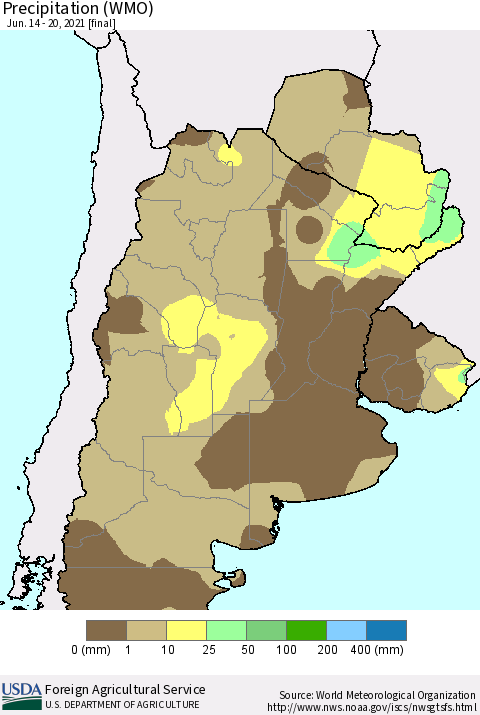Southern South America Precipitation (WMO) Thematic Map For 6/14/2021 - 6/20/2021