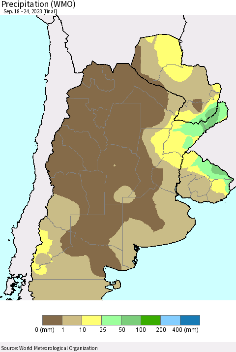 Southern South America Precipitation (WMO) Thematic Map For 9/18/2023 - 9/24/2023