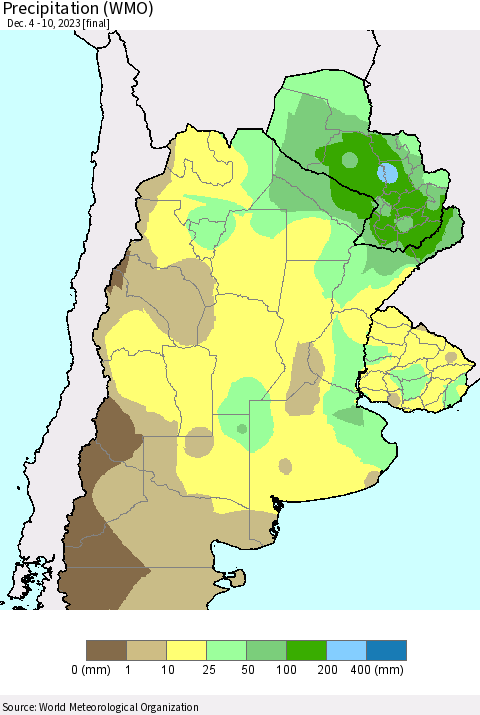 Southern South America Precipitation (WMO) Thematic Map For 12/4/2023 - 12/10/2023