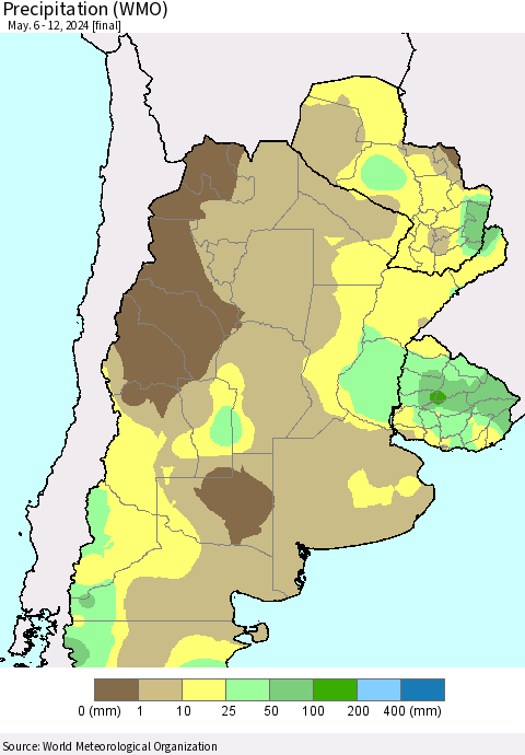 Southern South America Precipitation (WMO) Thematic Map For 5/6/2024 - 5/12/2024