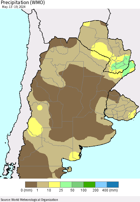 Southern South America Precipitation (WMO) Thematic Map For 5/13/2024 - 5/19/2024