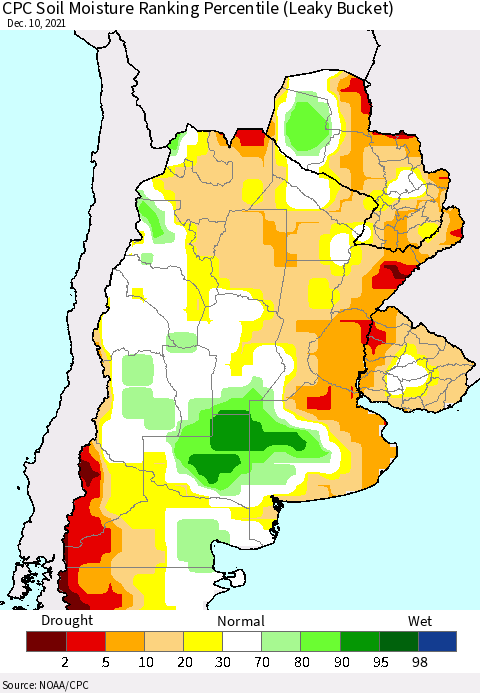 Southern South America CPC Soil Moisture Ranking Percentile Thematic Map For 12/6/2021 - 12/10/2021