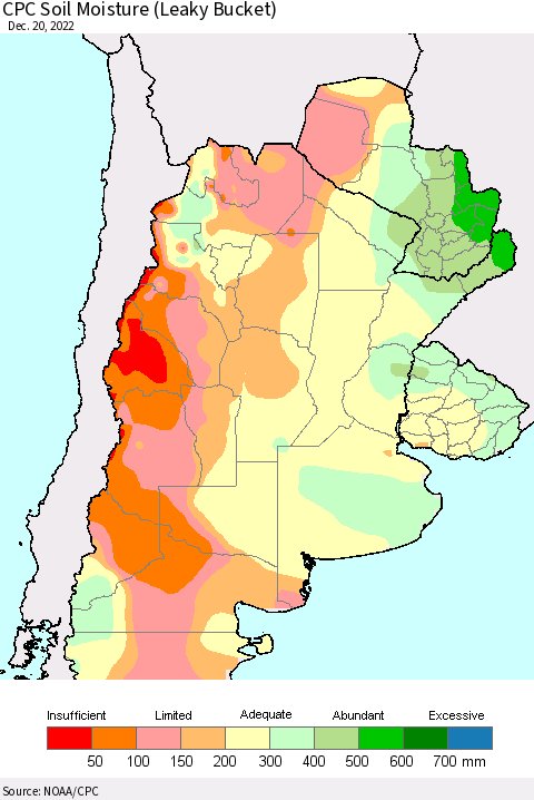 Southern South America CPC Soil Moisture (Leaky Bucket) Thematic Map For 12/16/2022 - 12/20/2022