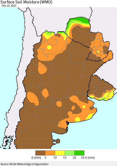 Southern South America Surface Soil Moisture (WMO) Thematic Map For 2/6/2022 - 2/10/2022