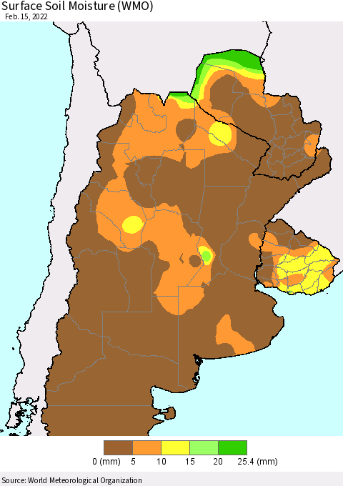Southern South America Surface Soil Moisture (WMO) Thematic Map For 2/11/2022 - 2/15/2022