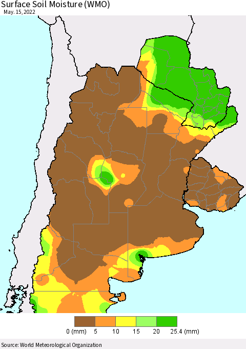 Southern South America Surface Soil Moisture (WMO) Thematic Map For 5/11/2022 - 5/15/2022