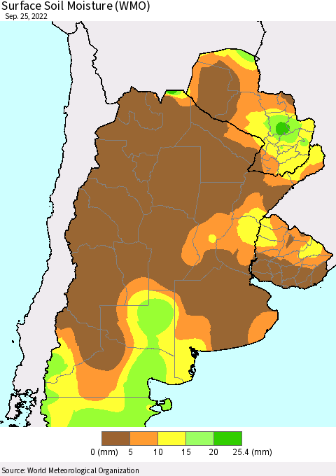 Southern South America Surface Soil Moisture (WMO) Thematic Map For 9/21/2022 - 9/25/2022