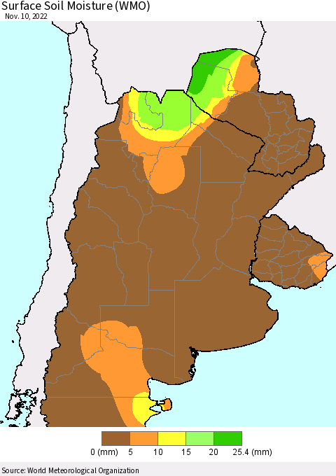 Southern South America Surface Soil Moisture (WMO) Thematic Map For 11/6/2022 - 11/10/2022