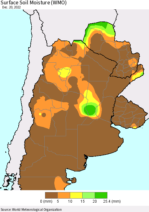 Southern South America Surface Soil Moisture (WMO) Thematic Map For 12/16/2022 - 12/20/2022