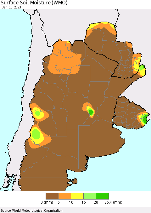 Southern South America Surface Soil Moisture (WMO) Thematic Map For 1/6/2023 - 1/10/2023