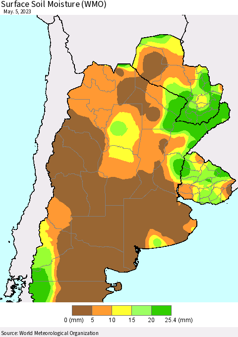 Southern South America Surface Soil Moisture (WMO) Thematic Map For 5/1/2023 - 5/5/2023