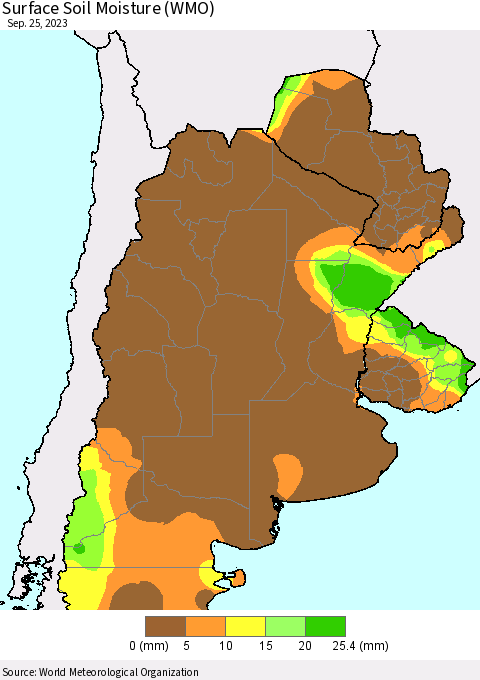 Southern South America Surface Soil Moisture (WMO) Thematic Map For 9/21/2023 - 9/25/2023