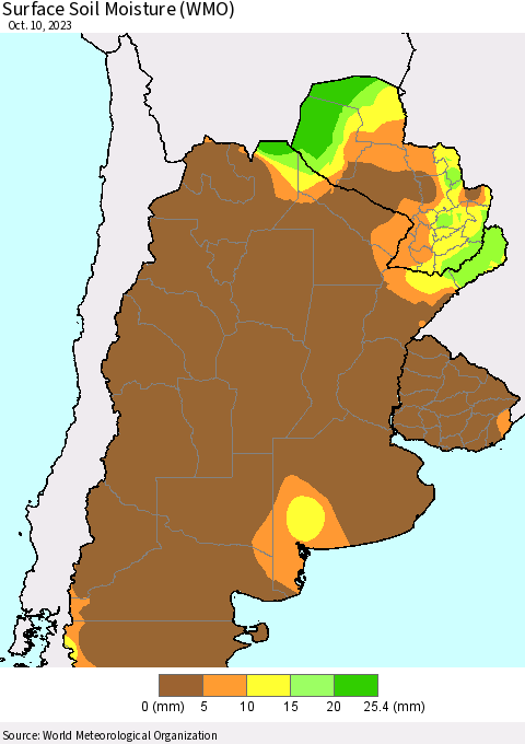 Southern South America Surface Soil Moisture (WMO) Thematic Map For 10/6/2023 - 10/10/2023
