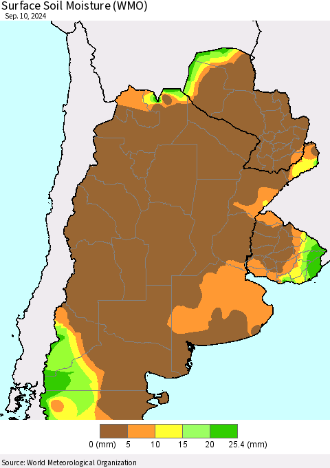 Southern South America Surface Soil Moisture (WMO) Thematic Map For 9/6/2024 - 9/10/2024