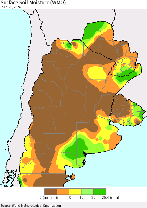 Southern South America Surface Soil Moisture (WMO) Thematic Map For 9/16/2024 - 9/20/2024