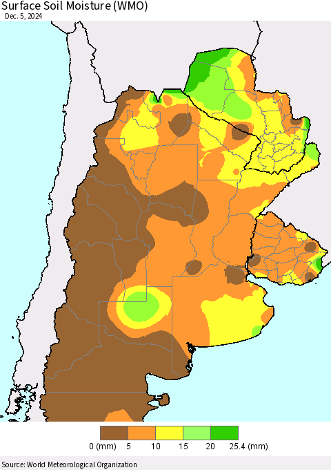 Southern South America Surface Soil Moisture (WMO) Thematic Map For 12/1/2024 - 12/5/2024