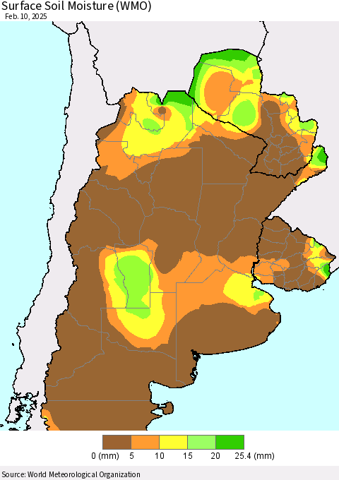 Southern South America Surface Soil Moisture (WMO) Thematic Map For 2/6/2025 - 2/10/2025