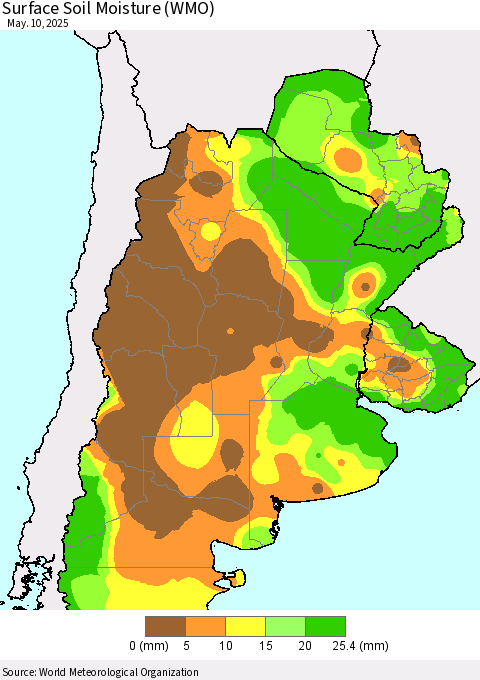 Southern South America Surface Soil Moisture (WMO) Thematic Map For 5/6/2025 - 5/10/2025