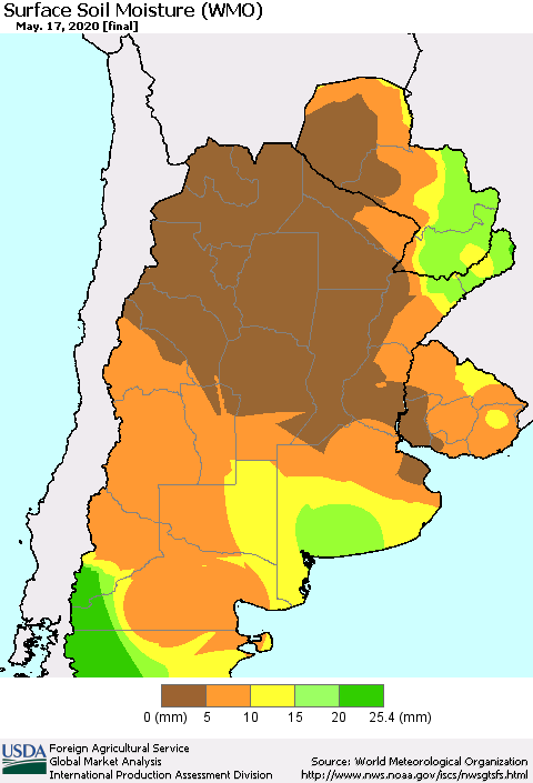 Southern South America Surface Soil Moisture (WMO) Thematic Map For 5/11/2020 - 5/17/2020