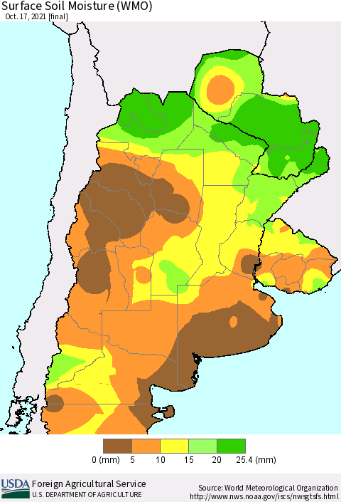 Southern South America Surface Soil Moisture (WMO) Thematic Map For 10/11/2021 - 10/17/2021