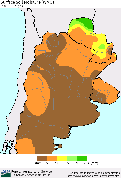 Southern South America Surface Soil Moisture (WMO) Thematic Map For 11/15/2021 - 11/21/2021