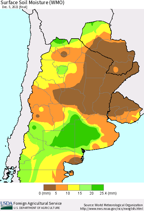 Southern South America Surface Soil Moisture (WMO) Thematic Map For 11/29/2021 - 12/5/2021