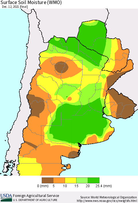 Southern South America Surface Soil Moisture (WMO) Thematic Map For 12/6/2021 - 12/12/2021