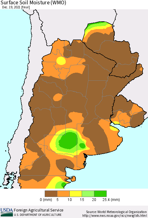 Southern South America Surface Soil Moisture (WMO) Thematic Map For 12/13/2021 - 12/19/2021