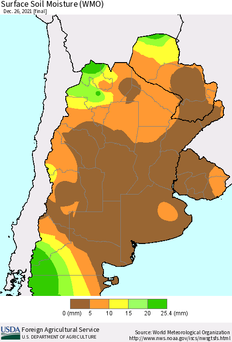 Southern South America Surface Soil Moisture (WMO) Thematic Map For 12/20/2021 - 12/26/2021