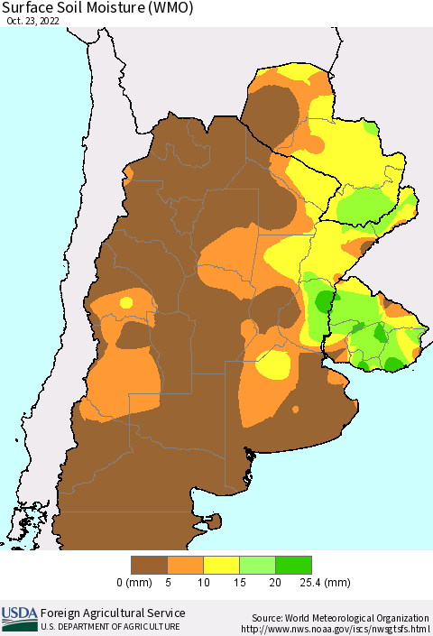 Southern South America Surface Soil Moisture (WMO) Thematic Map For 10/17/2022 - 10/23/2022