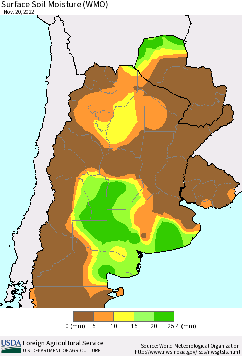 Southern South America Surface Soil Moisture (WMO) Thematic Map For 11/14/2022 - 11/20/2022