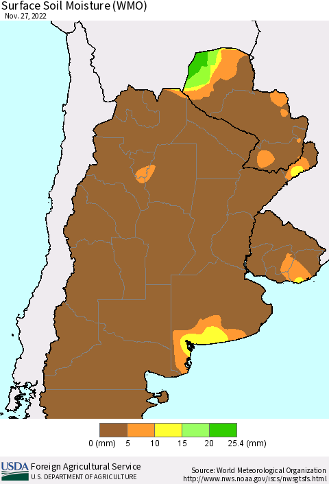 Southern South America Surface Soil Moisture (WMO) Thematic Map For 11/21/2022 - 11/27/2022