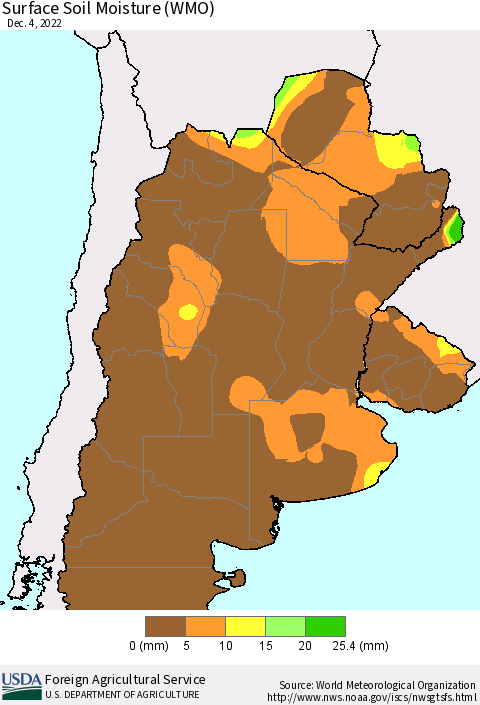 Southern South America Surface Soil Moisture (WMO) Thematic Map For 11/28/2022 - 12/4/2022