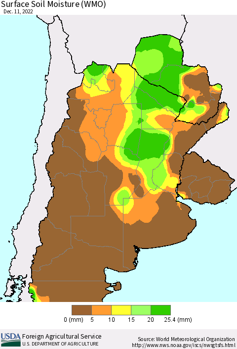 Southern South America Surface Soil Moisture (WMO) Thematic Map For 12/5/2022 - 12/11/2022