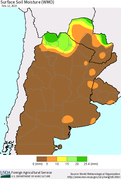 Southern South America Surface Soil Moisture (WMO) Thematic Map For 2/6/2023 - 2/12/2023