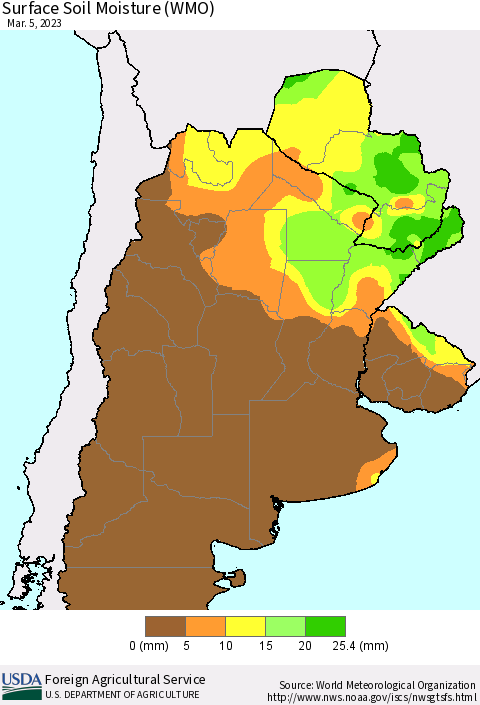 Southern South America Surface Soil Moisture (WMO) Thematic Map For 2/27/2023 - 3/5/2023