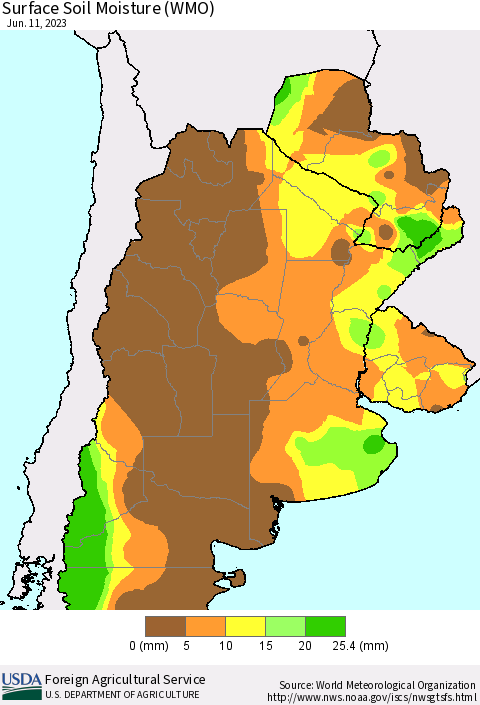 Southern South America Surface Soil Moisture (WMO) Thematic Map For 6/5/2023 - 6/11/2023