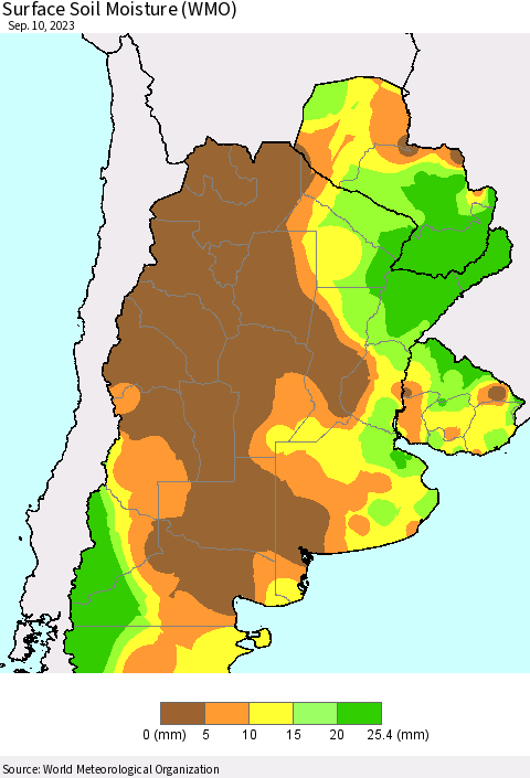 Southern South America Surface Soil Moisture (WMO) Thematic Map For 9/4/2023 - 9/10/2023