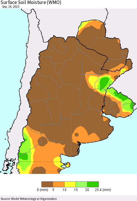 Southern South America Surface Soil Moisture (WMO) Thematic Map For 9/18/2023 - 9/24/2023